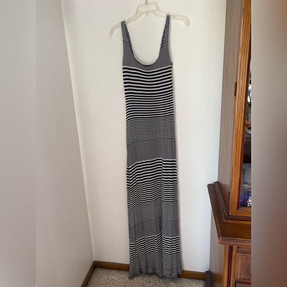 Red Haute Black White Stripe Sleeveless Long Dress Size Medium